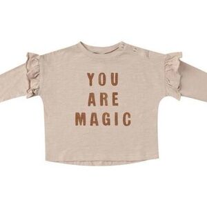 Rylee + Cru You Are Magic Ruffle Long Sleeve Beige Cotton Tee Girls 6-7